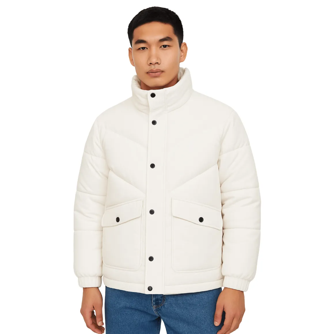 Quilted Puffer Jacket with High Collar