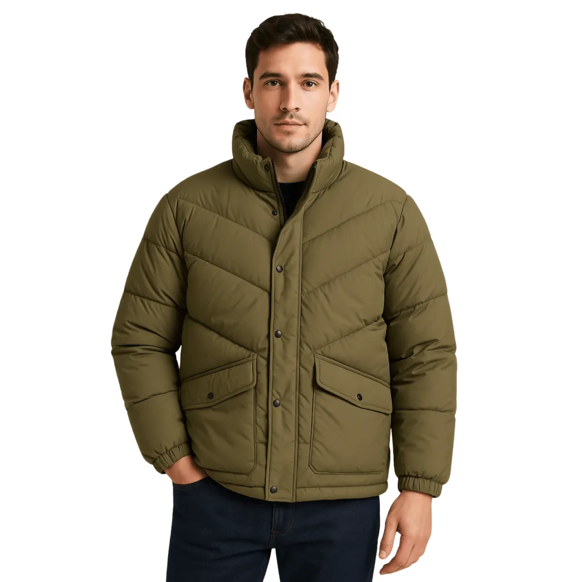 Quilted Puffer Jacket with High Collar