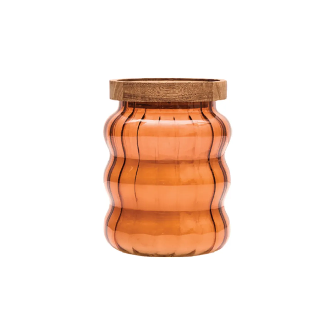 Ribbed Glass Scented Candle with Wooden Lid