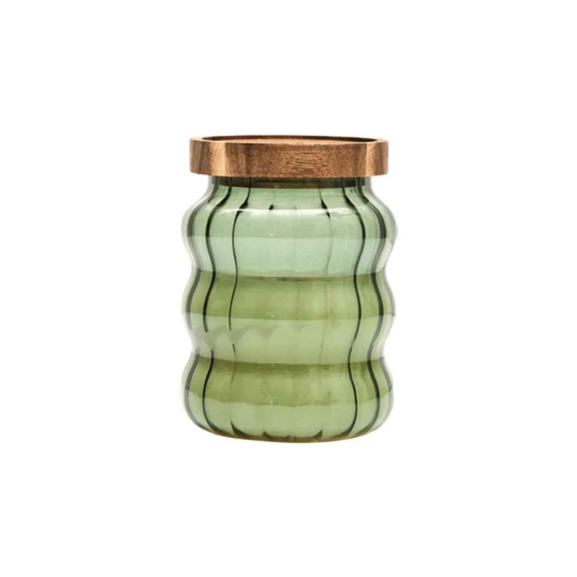 Ribbed Glass Scented Candle with Wooden Lid