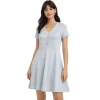 Ribbed Henley V-Neck Fit & Flare Dress