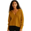 Ribbed Knit V-Neck Collar Sweater