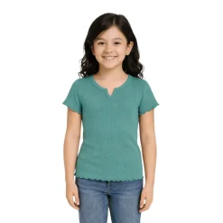 Ribbed Short Sleeve T-Shirt with Lettuce Trim