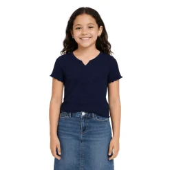 Ribbed Short Sleeve T-Shirt with Lettuce Trim