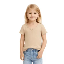 Ribbed Short Sleeve T-Shirt with Lettuce Trim