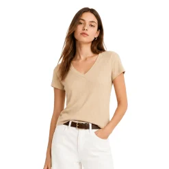 Ribbed V-Neck Essential T-Shirt