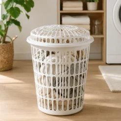 Round Plastic Laundry Hamper with Lid – 45L