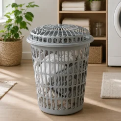 Round Plastic Laundry Hamper with Lid – 45L