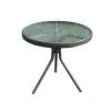 Round Steel Side Black Table With Tempered Glass