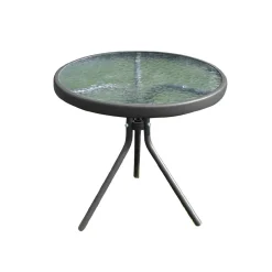 Round Steel Side Black Table With Tempered Glass