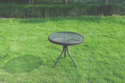 Round Steel Side Black Table With Tempered Glass