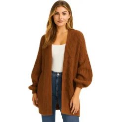 Rust Textured Knit Open-Front Cardigan