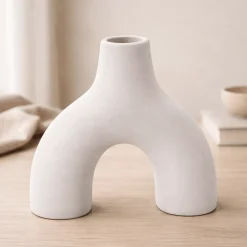 Sculptural Arch Ceramic Vase – 9 in White