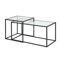 Set 2 Coffee Tables Adomo Glass & Metal Frame
