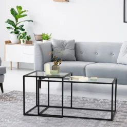 Set 2 Coffee Tables Adomo Glass & Metal Frame
