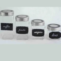 Set of 4 clear glass jars with black board