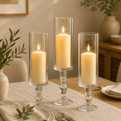 Set of 3 Tall Glass Candle Holders – Duo Taper Pillar