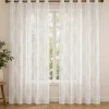 Sheer Geometric Embroidered Grommet Curtain Panel – White