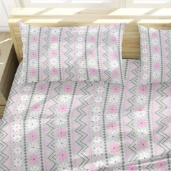 Sheet Set Grey Pretty Pink Heart Microfiber