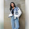 Sherpa Jacket With Plaid Details white