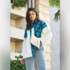 Sherpa Jacket With Plaid Details