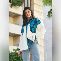 Sherpa Jacket With Plaid Details