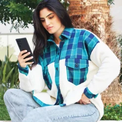 Sherpa Jacket With Plaid Details