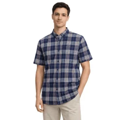 Short Sleeve Plaid Button-Up Shirt