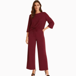 Soft Dotted Wide-Leg Lounge Set with Drawstring Top