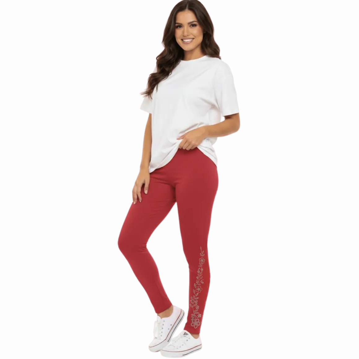 Soft Stretch Leggings with Rhinestone Floral Detail