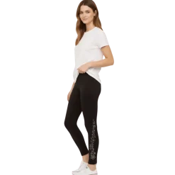 Soft Stretch Leggings with Rhinestone Floral Detail