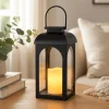 Solar Outdoor Lantern with Flickering LED – Black