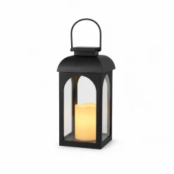 Solar Outdoor Lantern with Flickering LED – Black