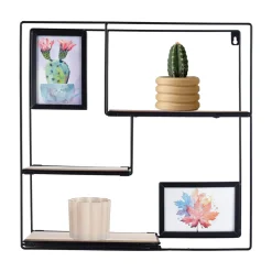 Square Metal Wall Shelf with MDF Shelves – 40 x 10 x 40 cm