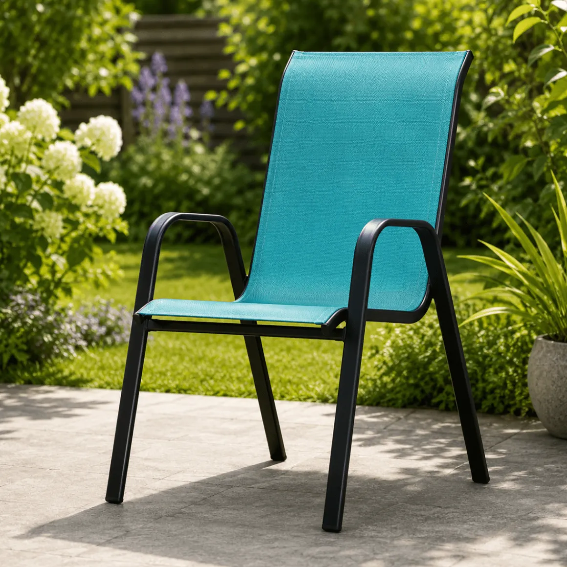 Steel Textilene Stacking Patio Chair – Outdoor Dining Chair