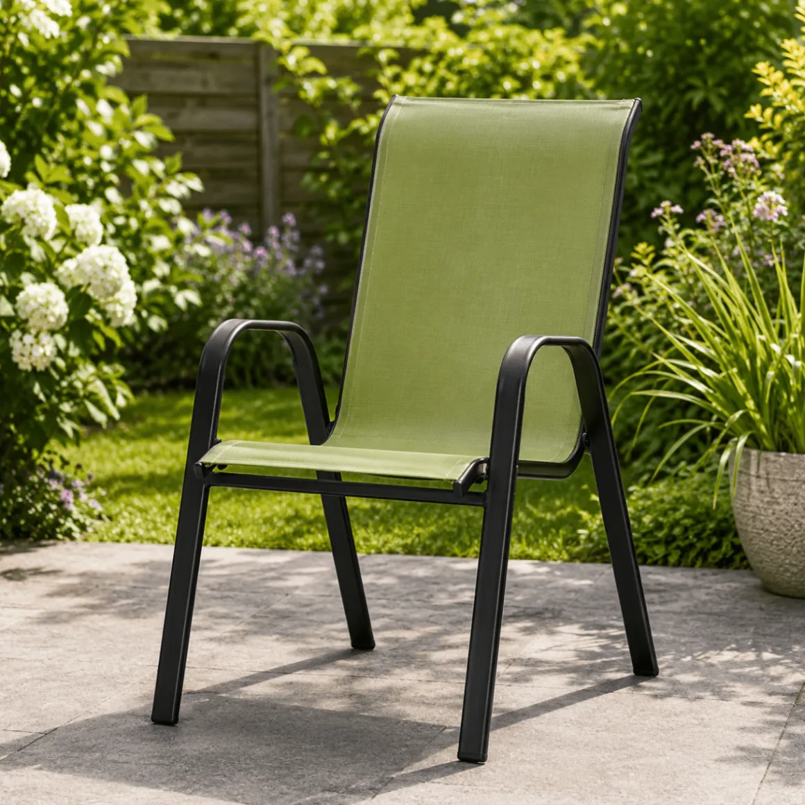 Steel Textilene Stacking Patio Chair – Outdoor Dining Chair