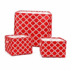 Storage Basket Red Geometric Fabric