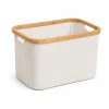 Storage Basket W/bamboo Frame Cream 38x27x25