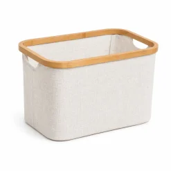 Storage Basket W/bamboo Frame Cream 38x27x25