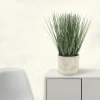 Tall Grass In Cement Leaf Pot 12.5*33