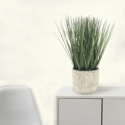 Tall Grass In Cement Leaf Pot 12.5*33