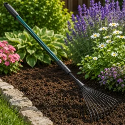 Telescopic Nine-Tine Leaf Rake – Adjustable Garden Cleanup Tool