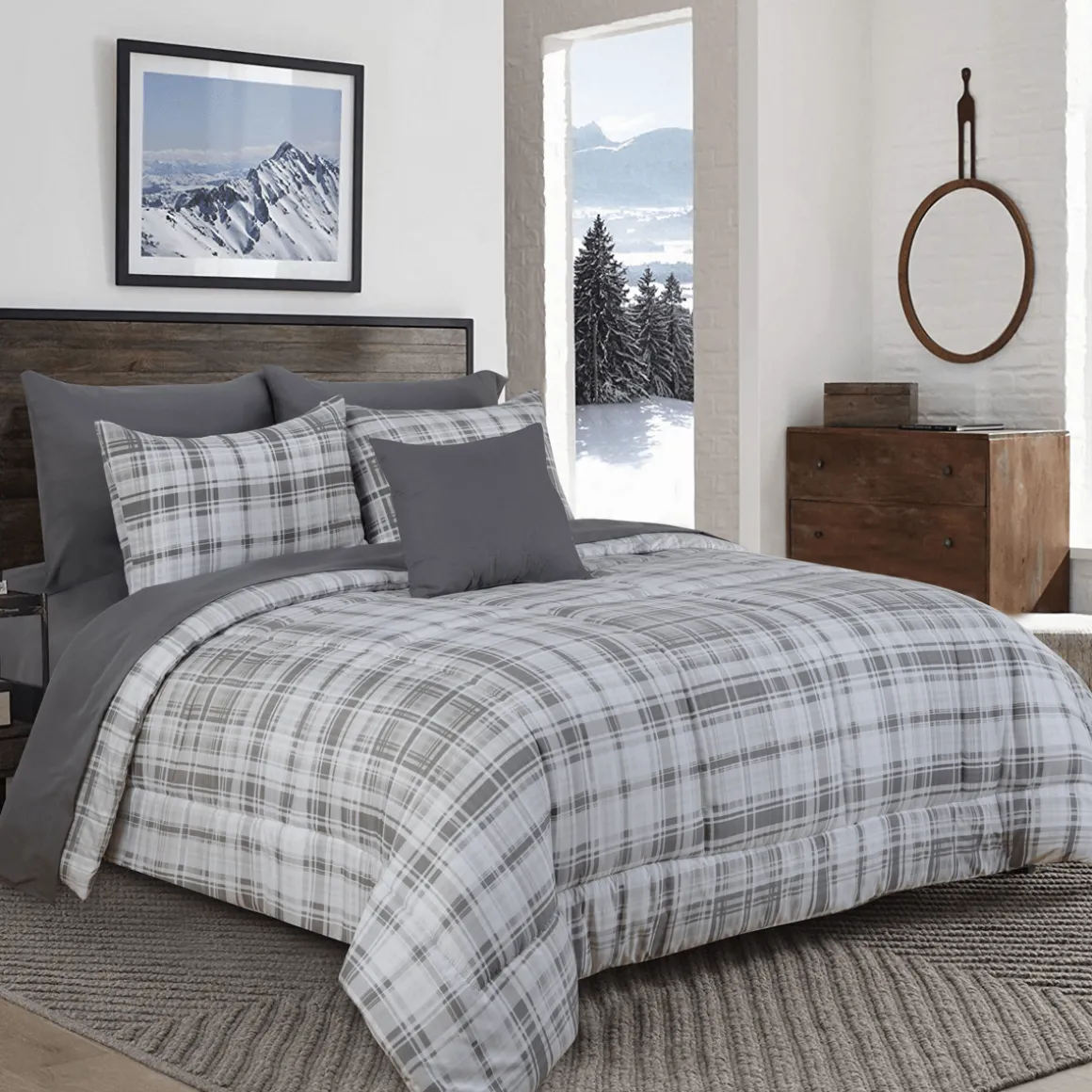 Theo- Comforter Set Grey Plaid