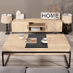 Thiede Oak Coffee Table With Metal Frame