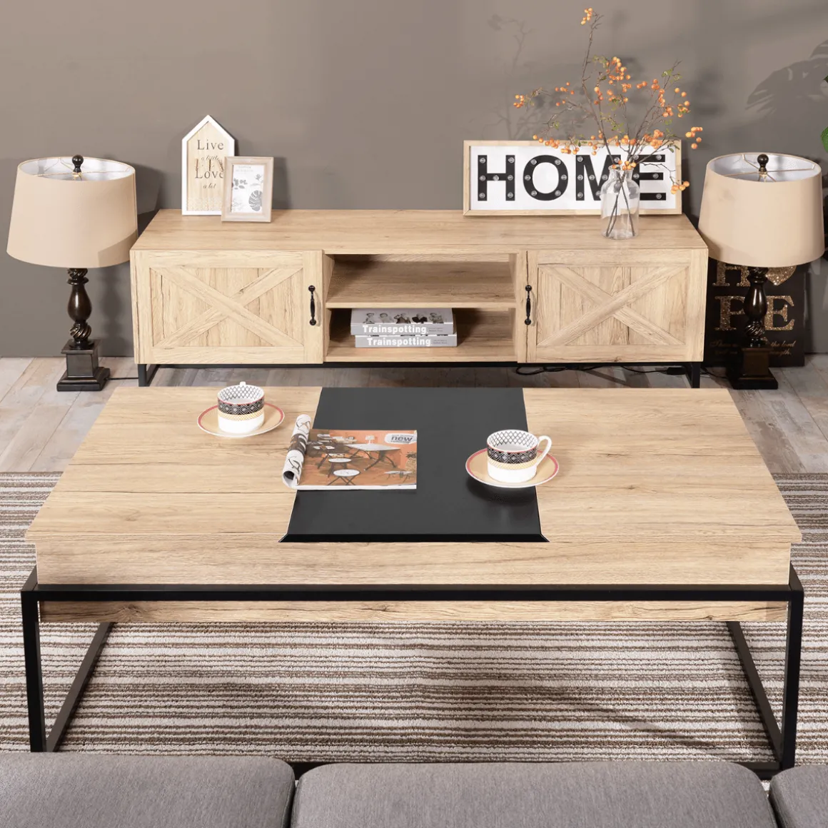 Thiede Oak Coffee Table With Metal Frame
