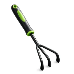 Three-Tine Hand Cultivator – Two-Tone Garden Rake with Short Handle