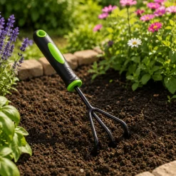 Three-Tine Hand Cultivator – Two-Tone Garden Rake with Short Handle