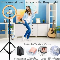 Tiktok | 10" Selfie Ring Lignt With Tripod & 3 Cell Phone Holders