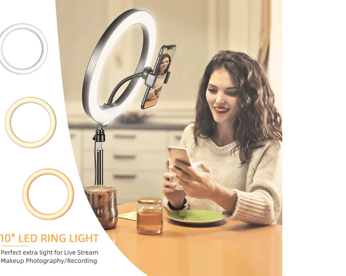 Tiktok | 10" Selfie Ring Lignt With Tripod & 3 Cell Phone Holders