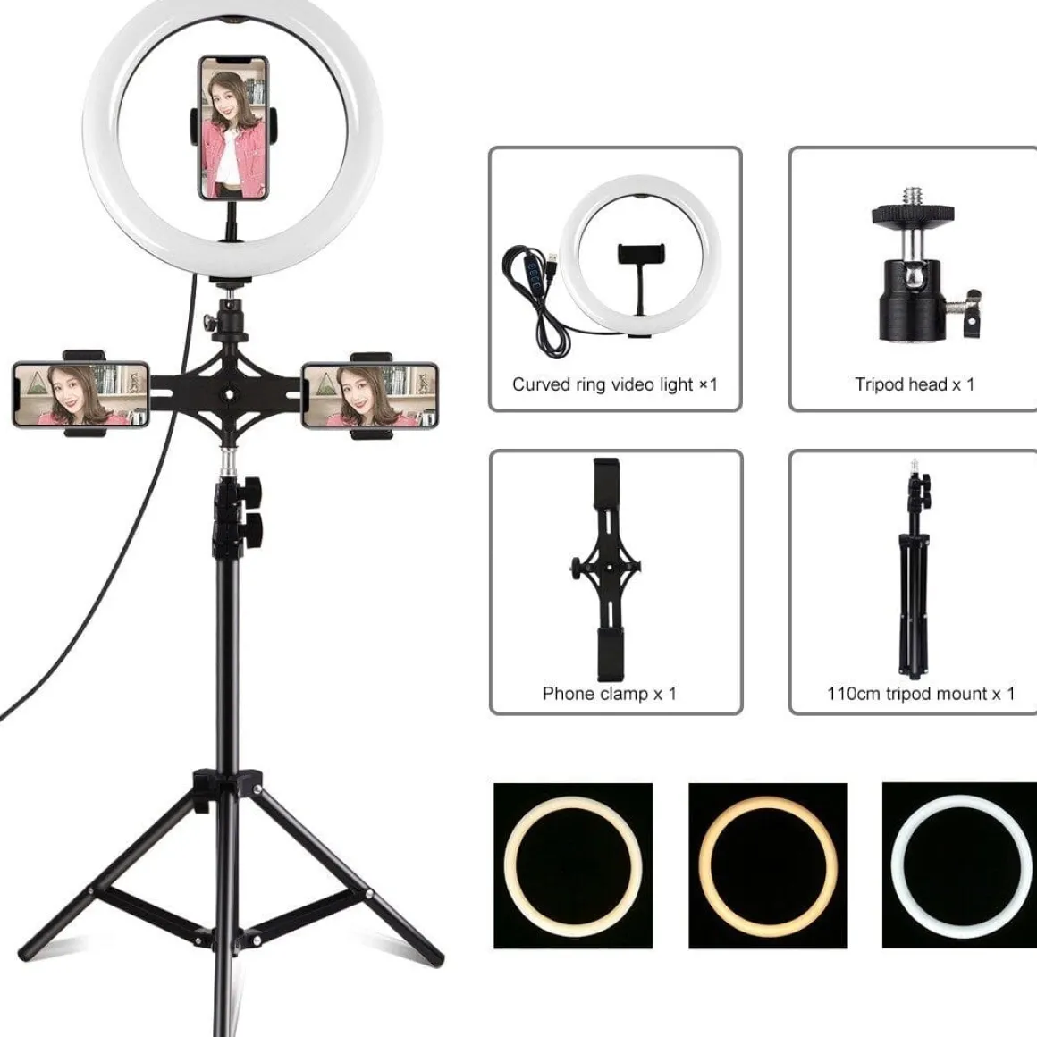 Tiktok | 10" Selfie Ring Lignt With Tripod & 3 Cell Phone Holders